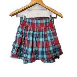 Hollister y2k Style Mini Skirt Madras Plaid Twirl Sz Small Red Turquoise Preppy